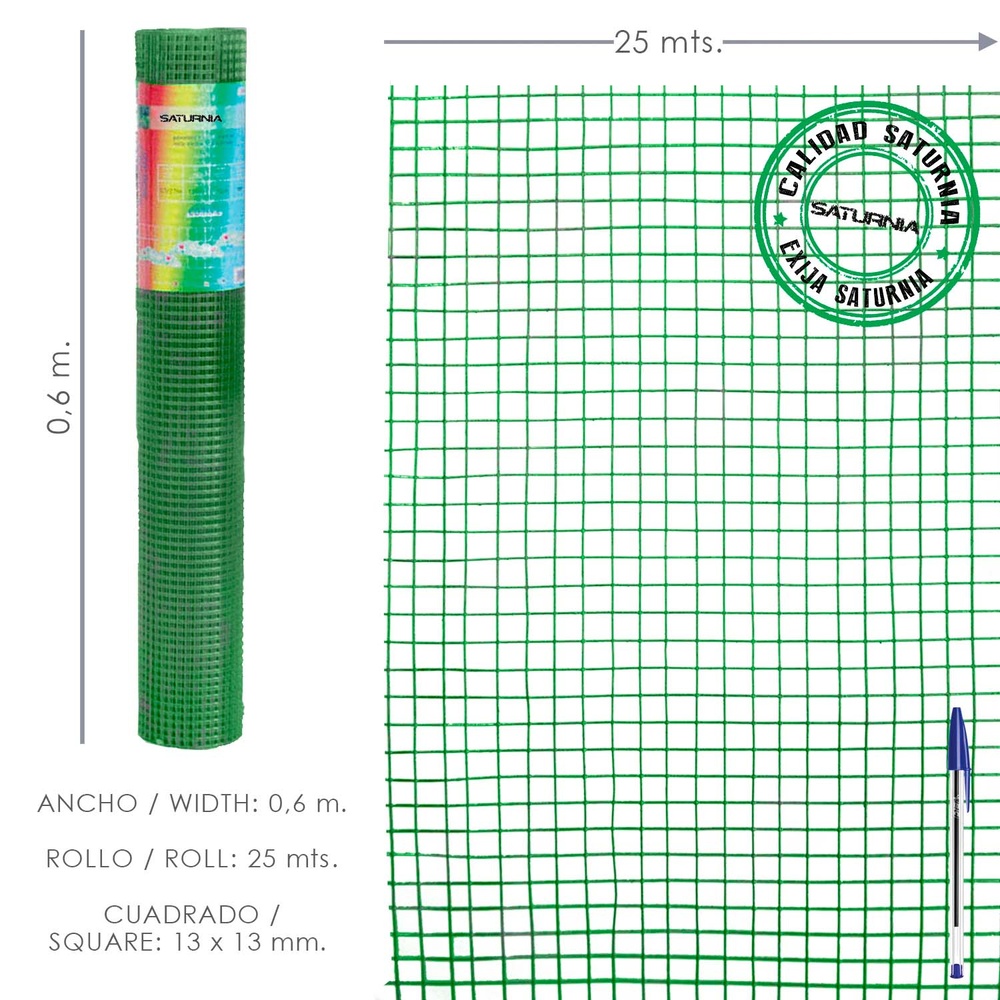 ▷🥇 distribuidor malla electrosoldada plastificada 13x13 / 60 rollo 25 metros | Mayorista Ferretería 【AFT】