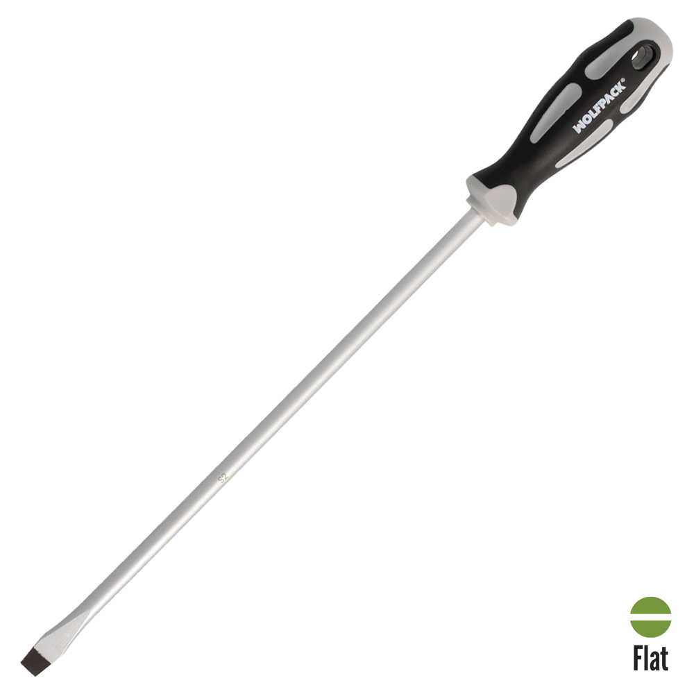 Destornillador Plano Estampado Acero S2 Mango TPR Bimaterial. Medida 1,6 x Ø 9,0 x 300 mm.  DIN5265