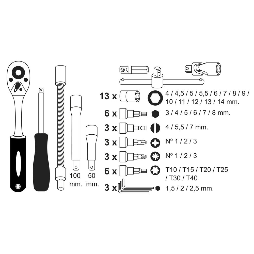 JUEGO LLAVES VASO 1/4-1/2 NEGORTOOLS US-2056