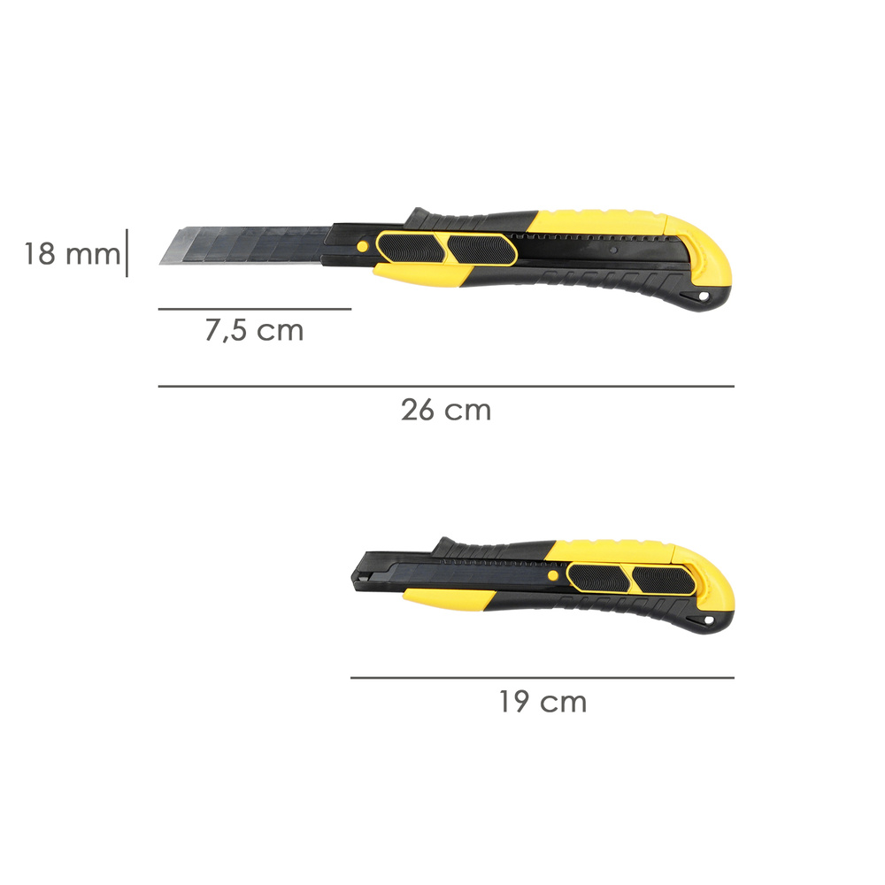Cutter 18 Mm. Con 2 Hojas Acero Sk5 Boton Autoretractil Hoja Pavonada Negra