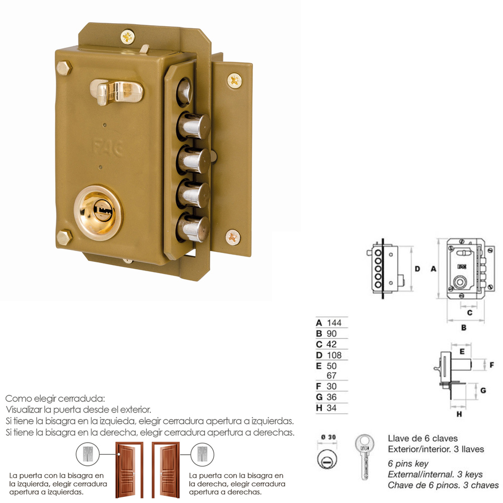 ▷🥇 distribuidor cerradura fac s 90 p pintada derecha bombin 70