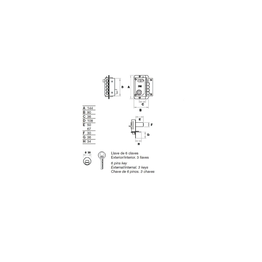 ▷🥇 distribuidor cerradura fac s 90 p pintada derecha bombin 70