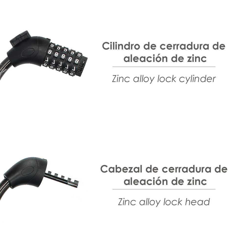 Cable Bicicleta Espiral Con Combinación. 12 mm. x 120 cm.