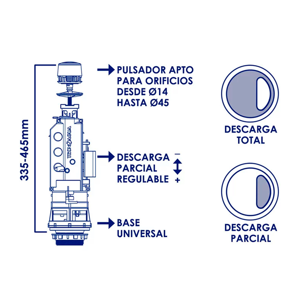 Descargador Cisterna Universal Doble Descarga Pulsador T-282NS