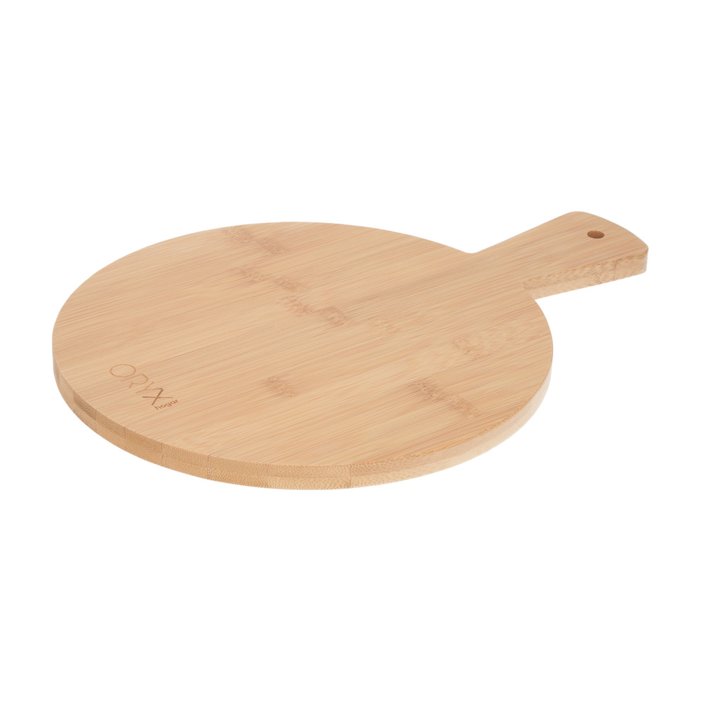 ▷🥇 distribuidor tabla cortar cocina redonda de madera de bambu con mango Ø  26 x 36 cm