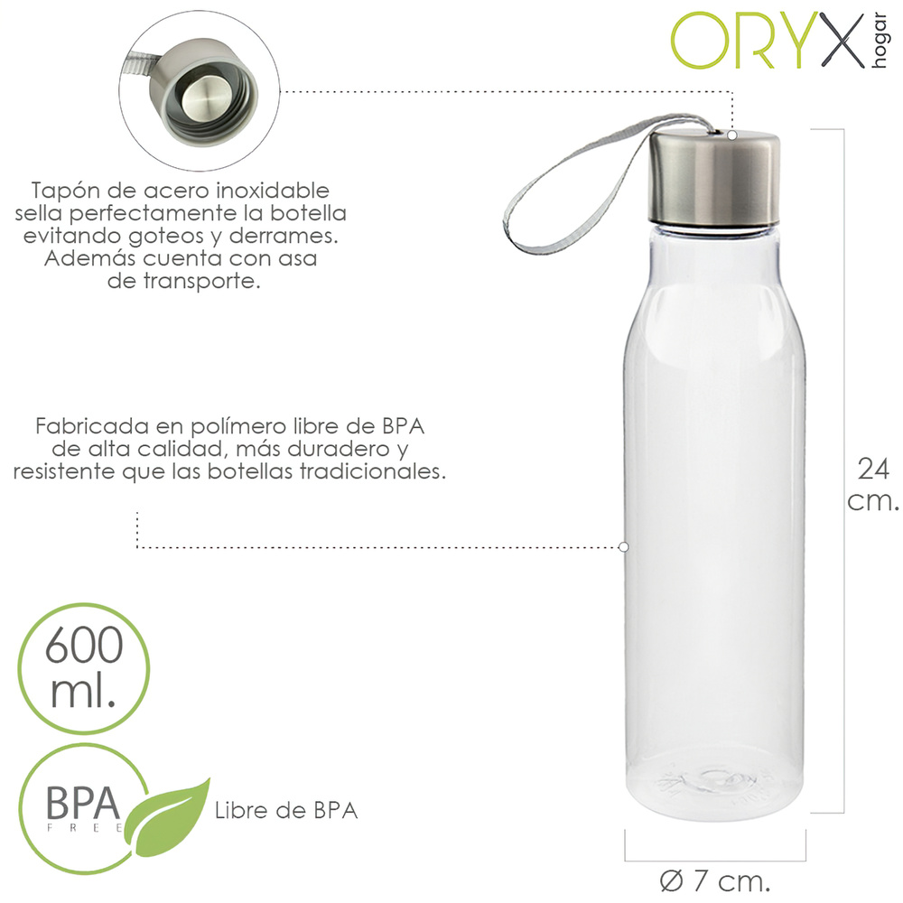 Botella Agua Plastico 600 ml. con Asa. Sin BPA