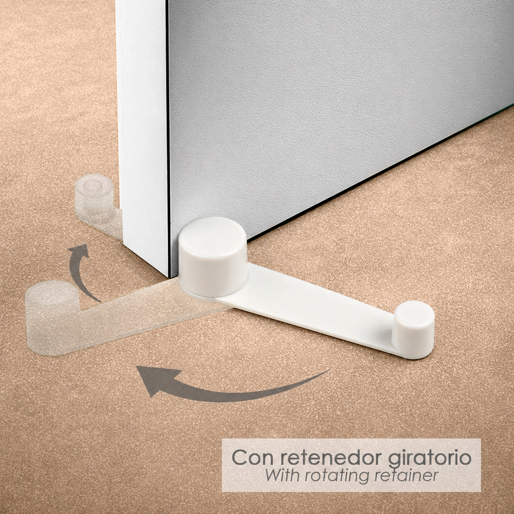 Tope Puerta Con Retenedor Color Blanco. Instalación Con Tornillo o Adhesivo