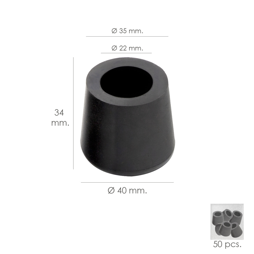 ▷🥇 distribuidor taco goma andador negro Ø 22mm con arandela interior bolsa  50 unidades