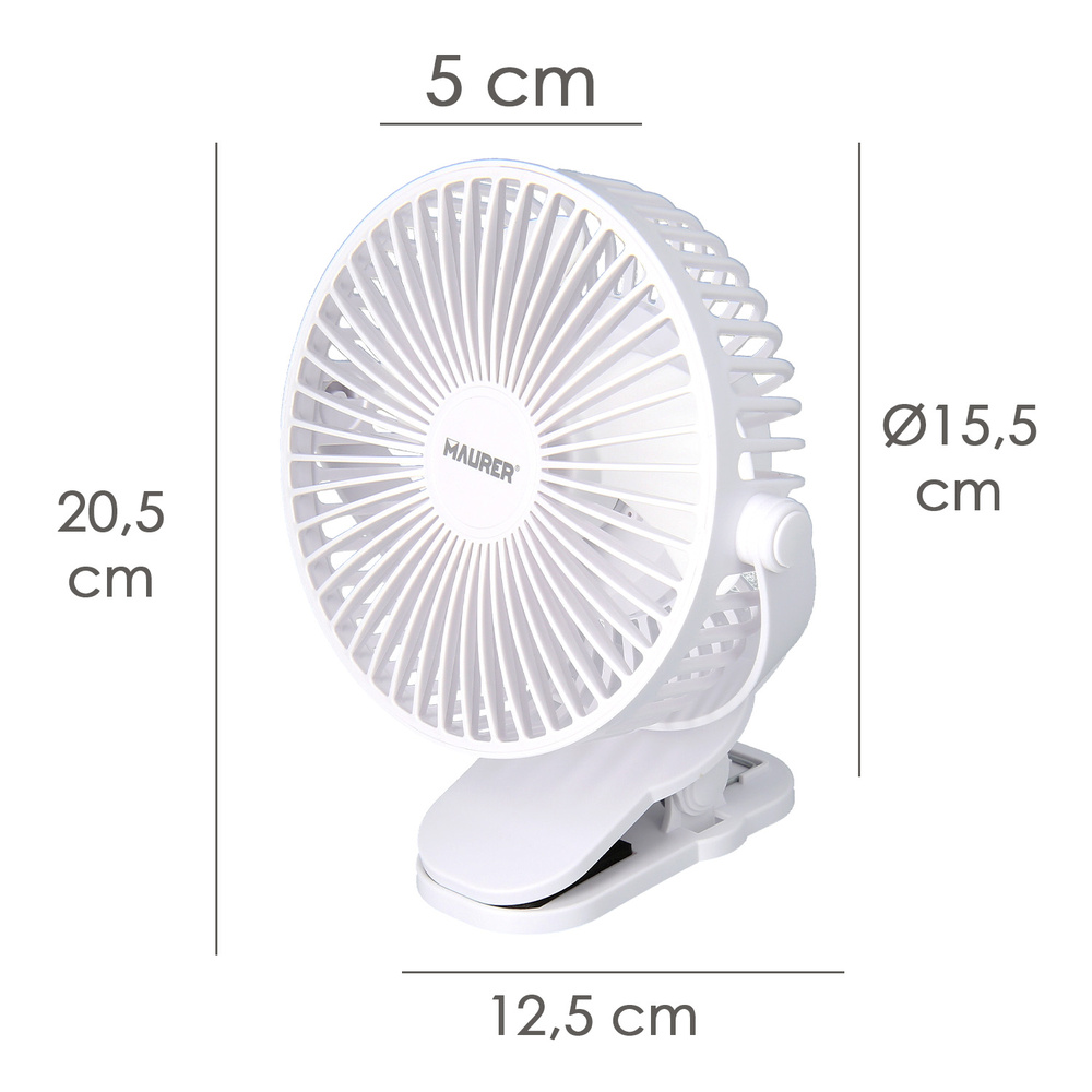 Ventilador Con Clip Sobremesa Ø 15 cm. Recargable