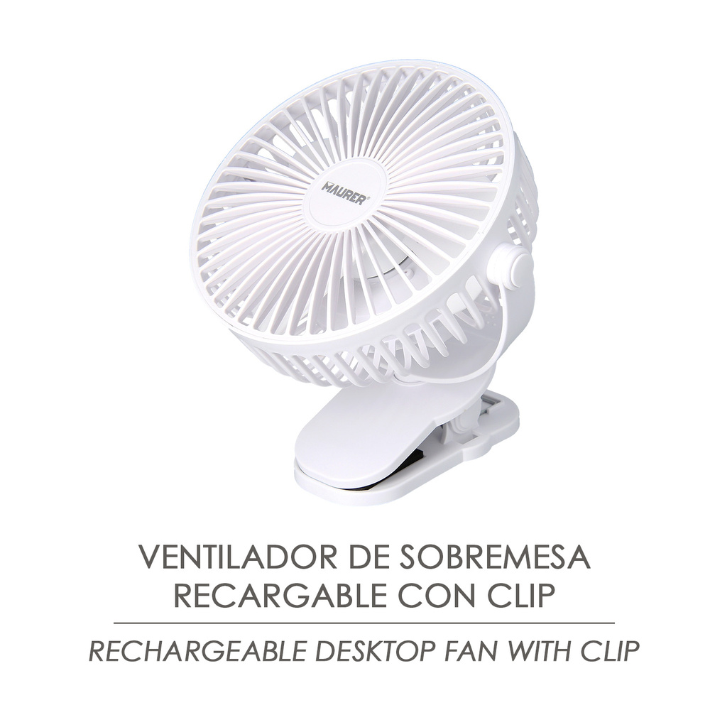 Ventilador Con Clip Sobremesa Ø 15 cm. Recargable