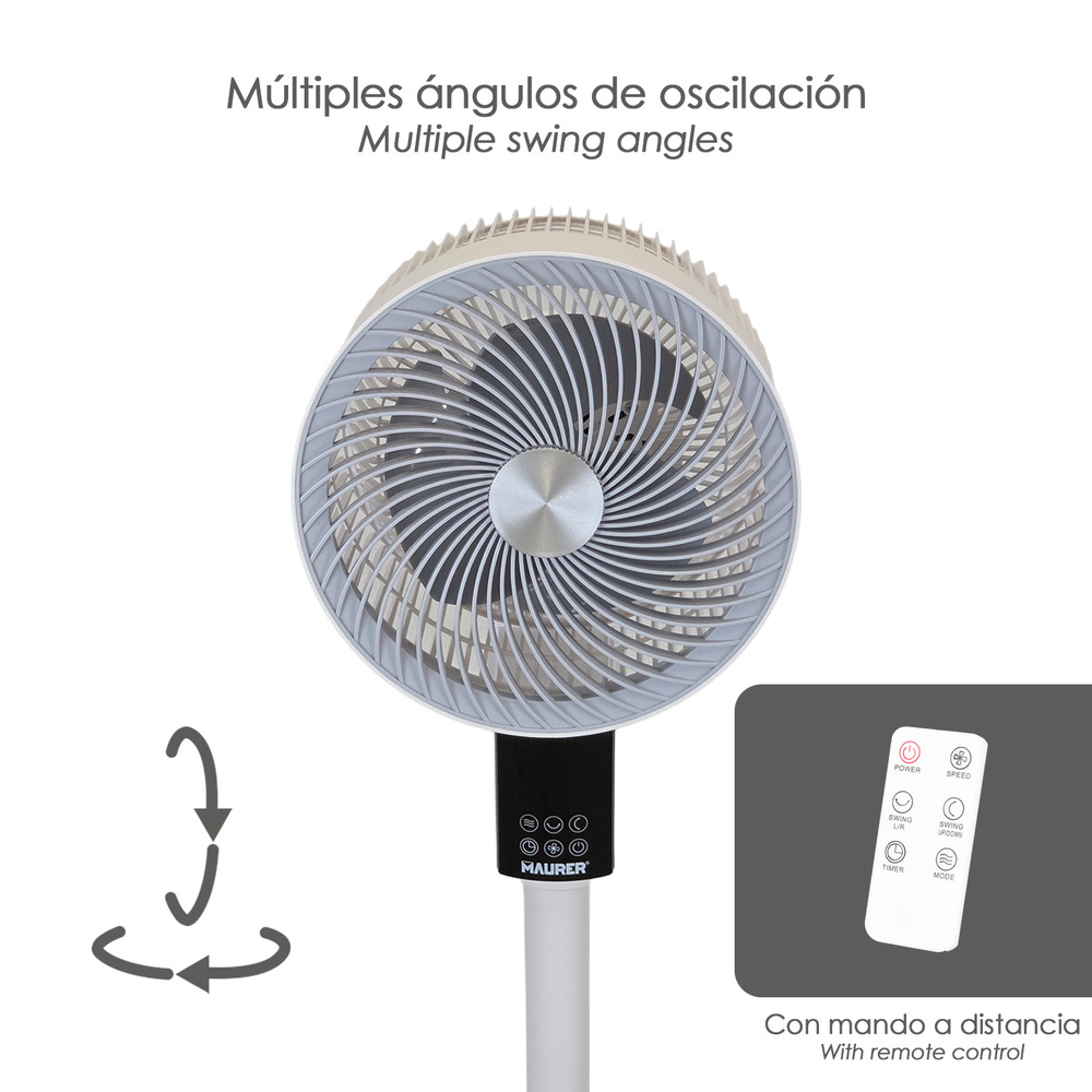 Ventilador Pie 40 Watt. 6 Velocidades Ø 25 cm. Con Mando