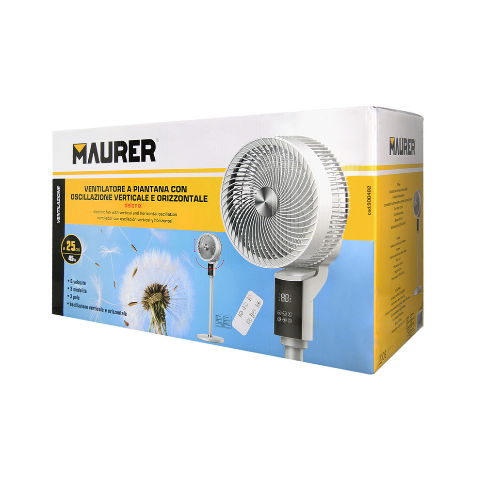 Ventilador Pie 40 Watt. 6 Velocidades Ø 25 cm. Con Mando