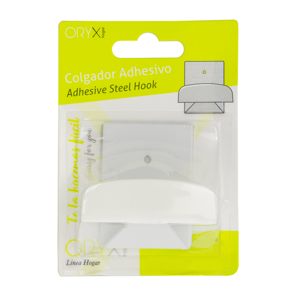 Percha adhesiva grande blanca de acero y plástico adhesiva o tornillos  40x50mm. (Köppels P3003I) (Blíster)