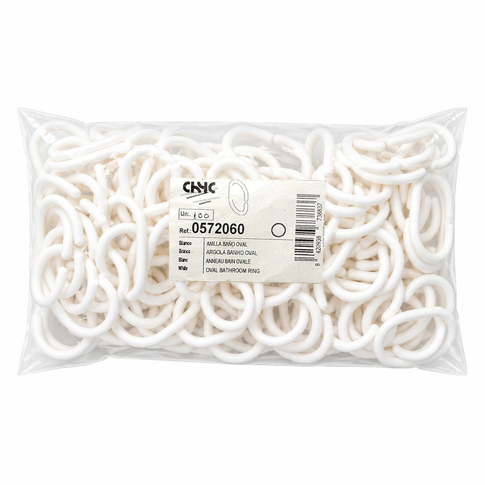 Anilla Para Cortina de Ducha Oval 18 mm. Blanca (Bolsa 100 Unidades)
