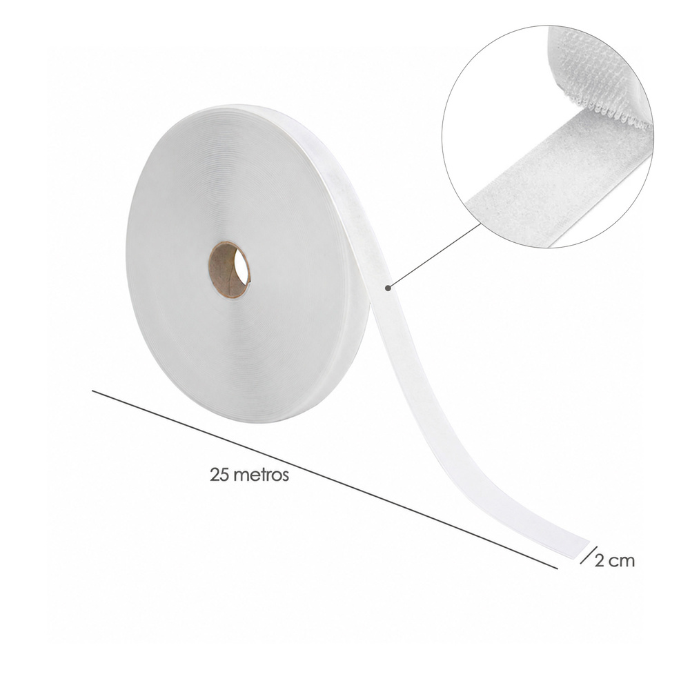 Cinta Velcro Felpa Con Adhesivo Blanco Rollo 25 metros 