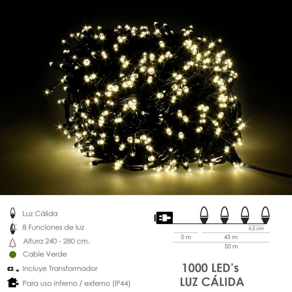 Luces Navidad 1000 Leds Color Blanco Calido IP44