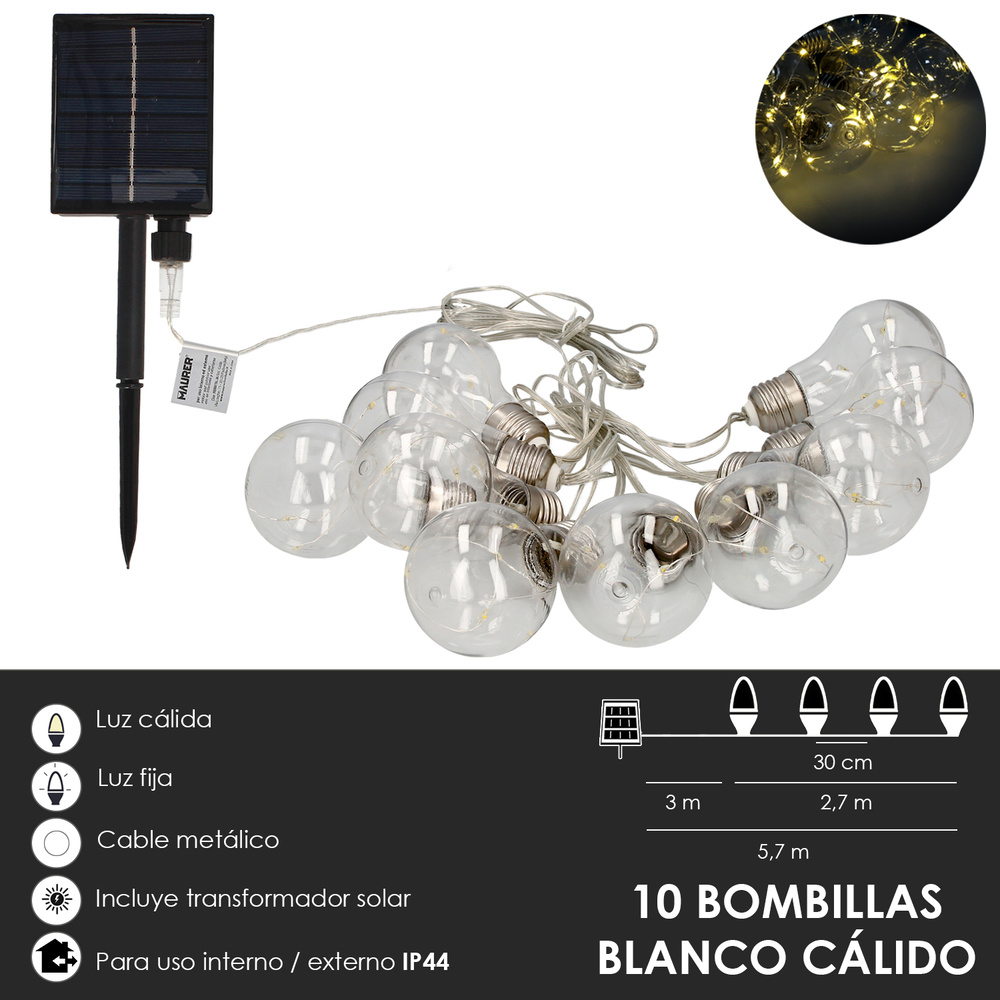 Comprar Guirnalda LED Solar con bateria 10 bombillas LED
