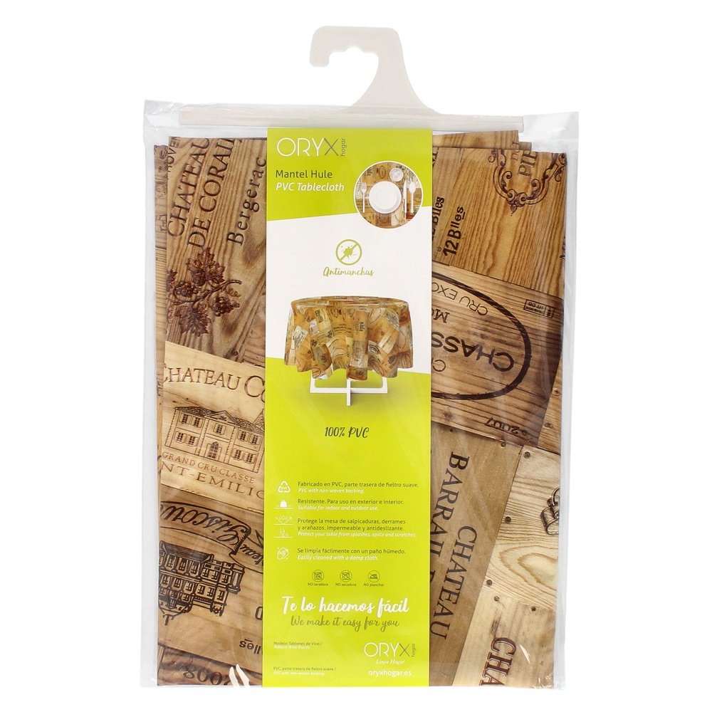 Mantel Antimanchas Hule Redondo Ø 140 cm. Tablones Vino