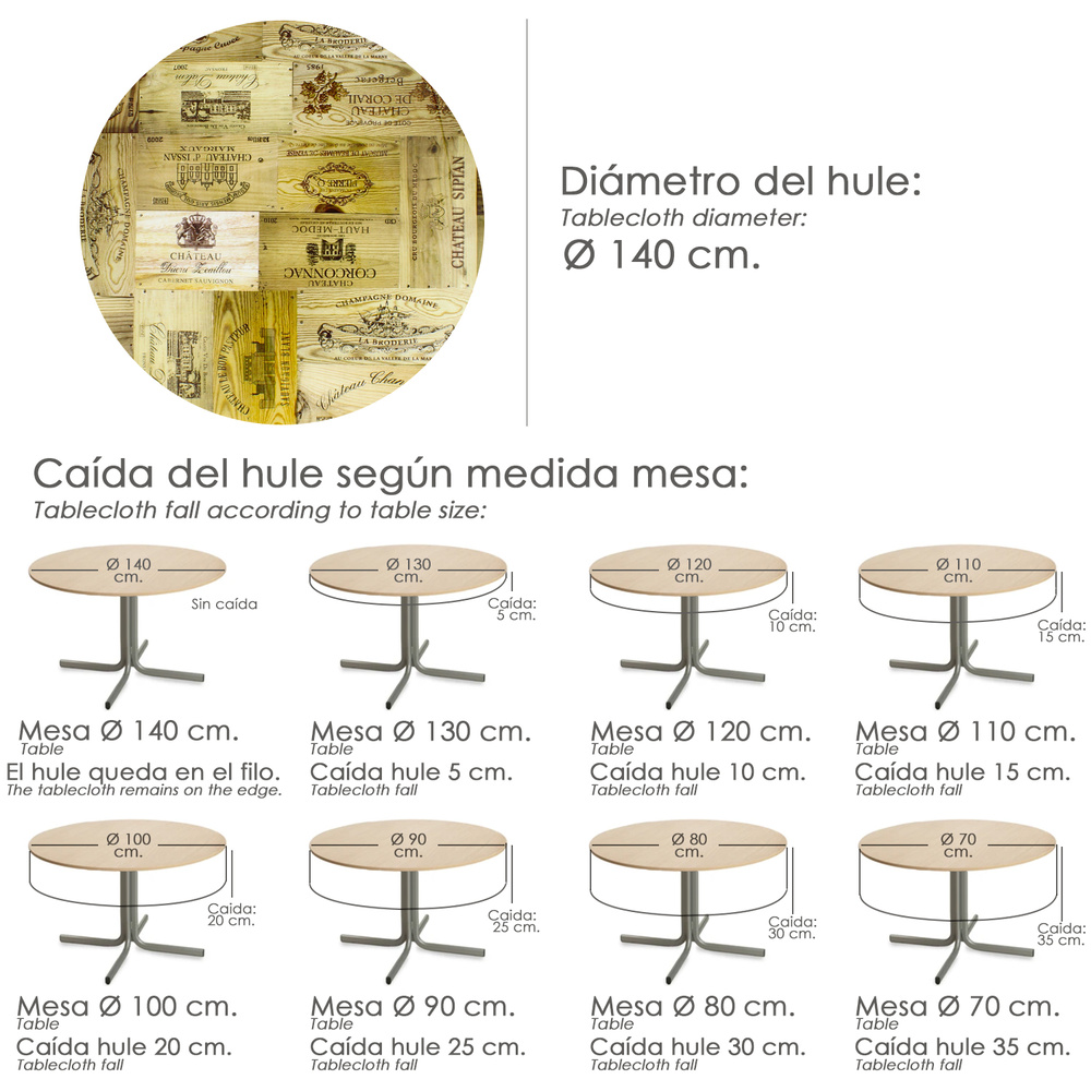 Mantel Antimanchas Hule Redondo Ø 140 cm. Tablones Vino