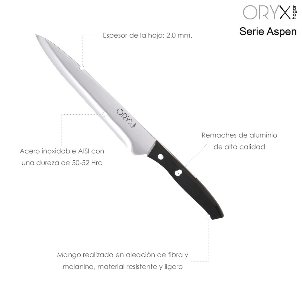 Cuchillo Aspen Cocinero / Chef Hoja Acero Inoxidable 20 cm. Negro