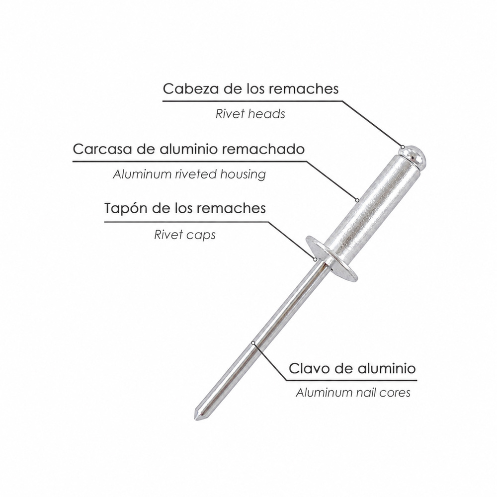 Remaches Aluminio Ala Ancha Ø 4,00 x 10 mm. caja de 500 unidades.