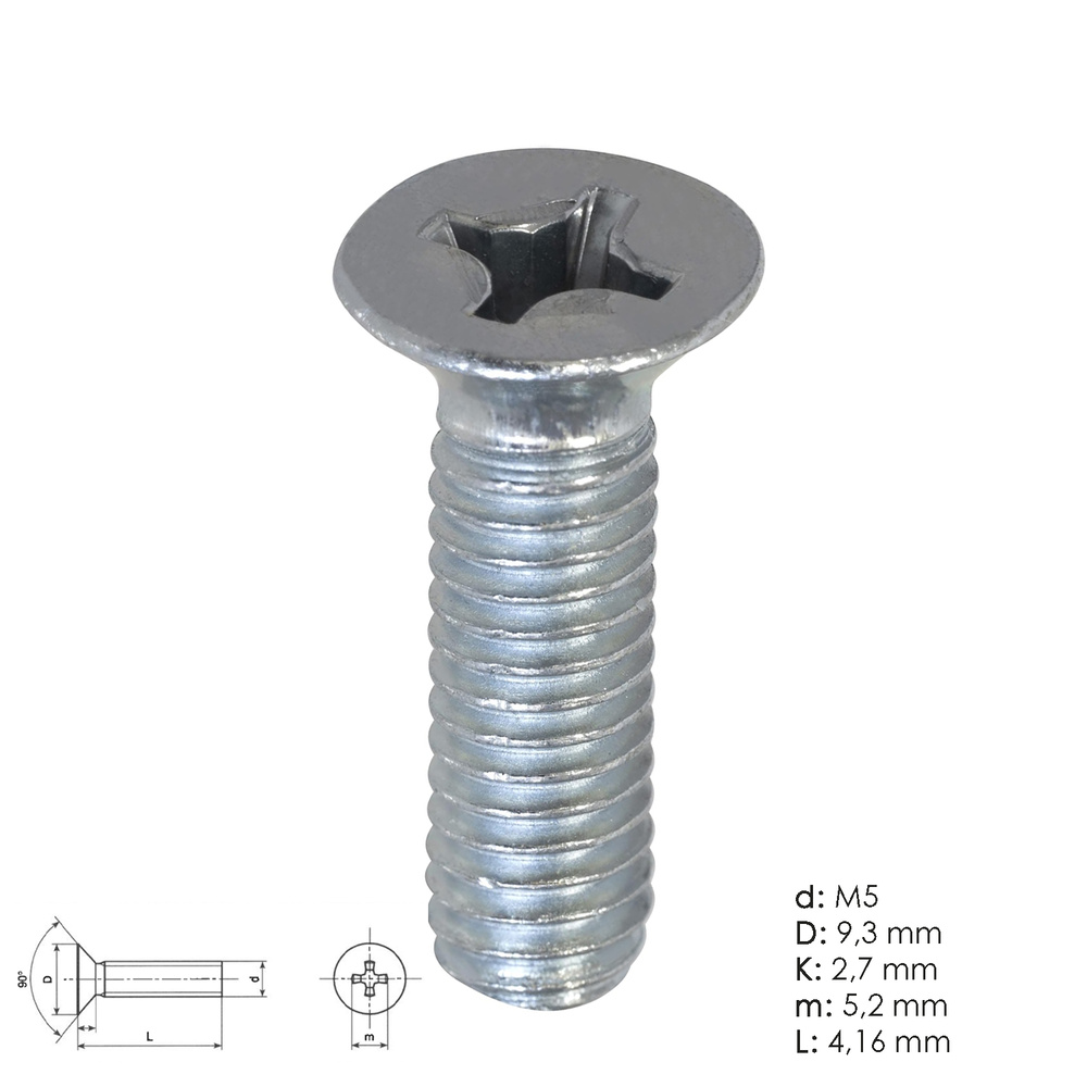 Tornillo para Metales Avellanado Pozidriv Zincado M05x30 mm. DIN965