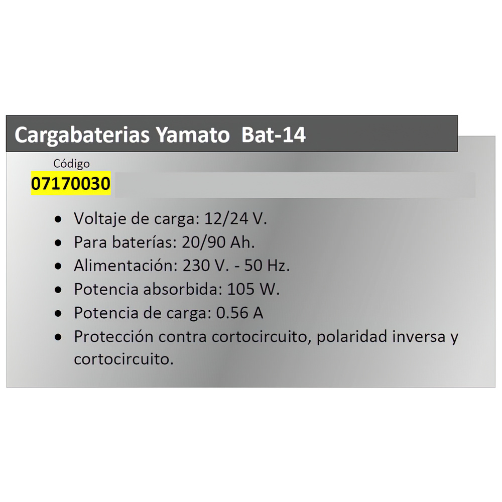 Cargabaterias Bat-14 12/24 V. 20-90 Amperios