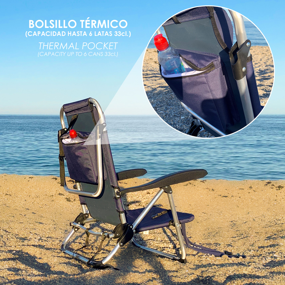 ▷🥇 distribuidor silla playa aluminio con bolsillo isotermico / térmico y  correas tipo mochila