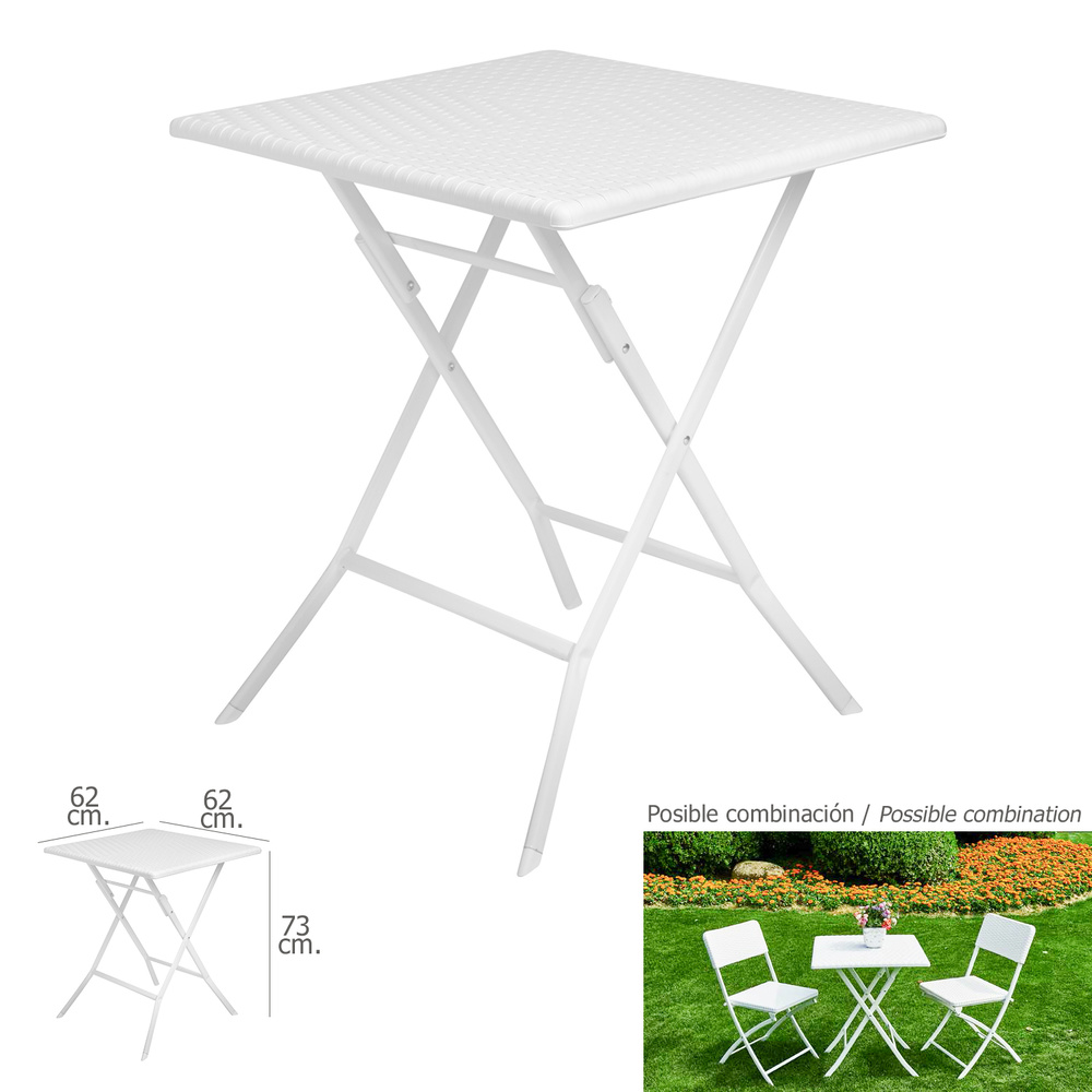 🥇 distribuidor mesa plegable cuadrada efecto rattan color blanca