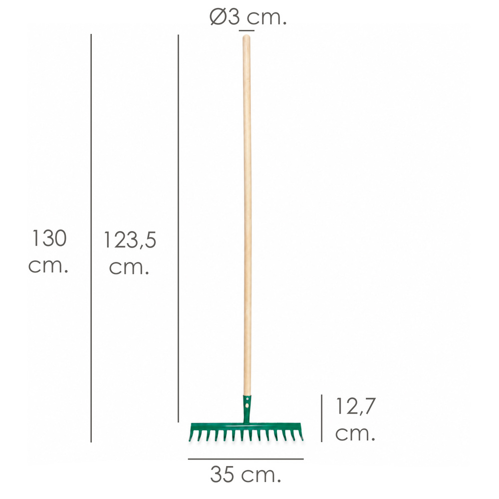 Rastrillo Jardin 14 Dientes Mango De Madera 130 Cm.