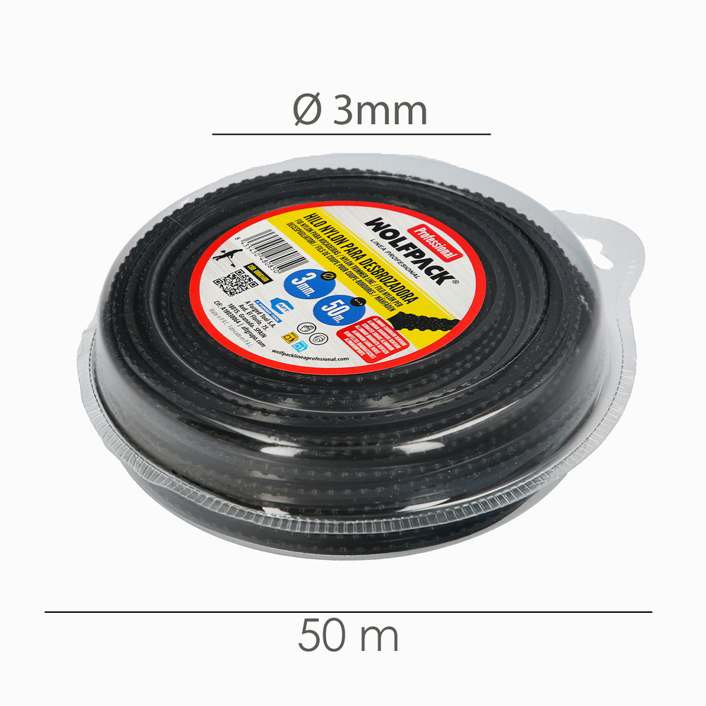 Hilo Nylon / Aluminio Dentadado Cuadrado Profesional 3 mm. x 50 metros.