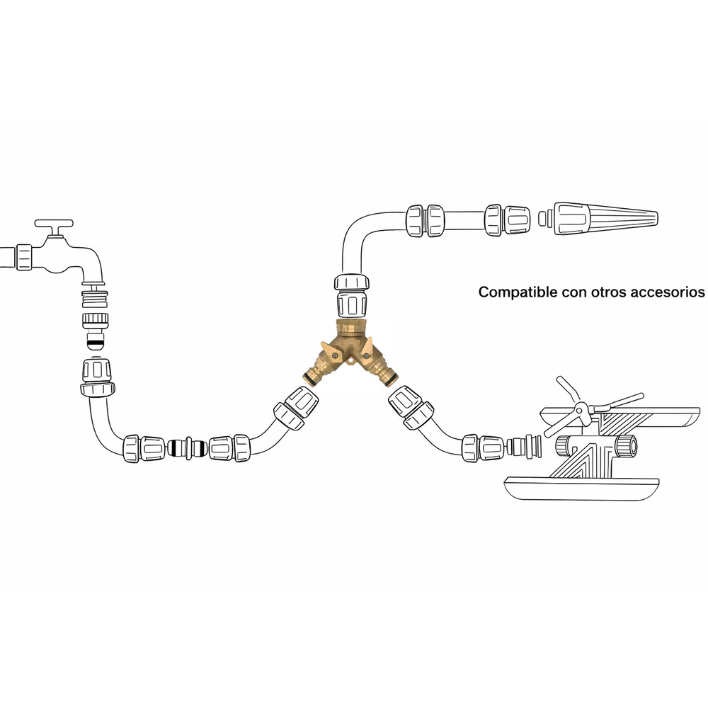 Adaptador Manguera Laton 2 tomas para Grifo 3/4