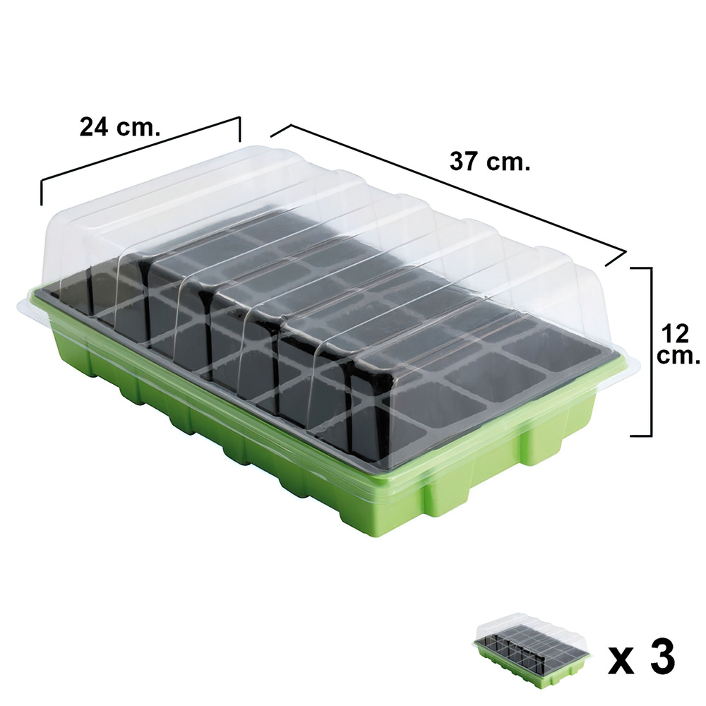 ▷🥇 distribuidor semillero germinación invernadero 24 compartimentos con  bandeja anti goteo sets de 3 piezas