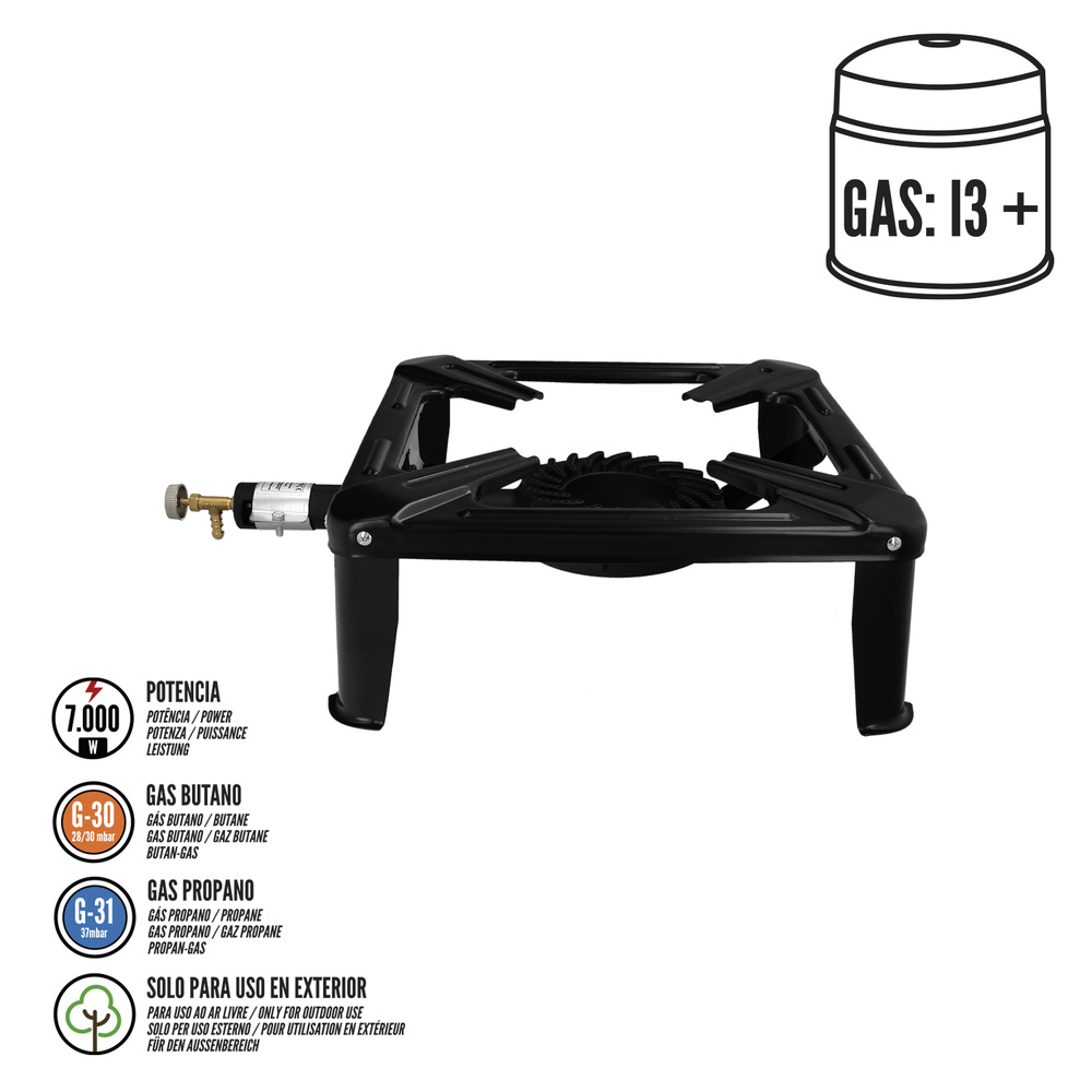 Hornillo Gas 4 Pies 40x40 cm. Potencia 7.000 Watts.