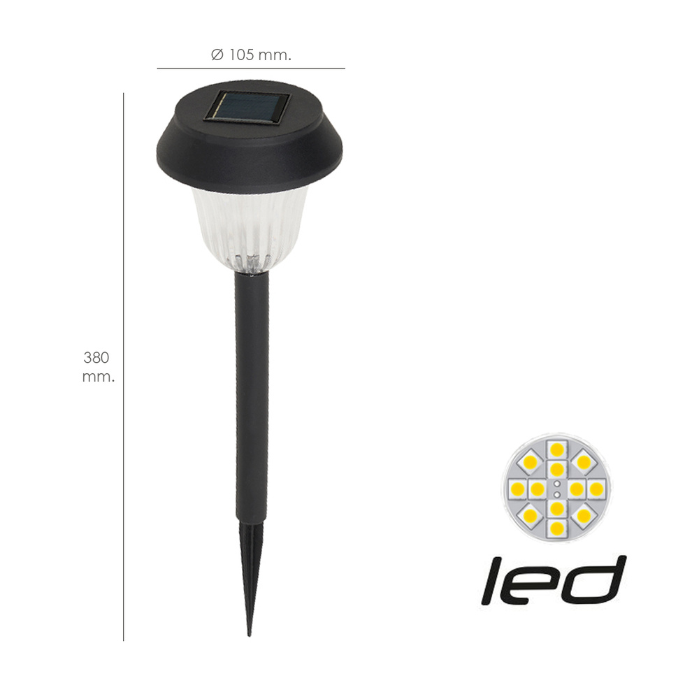 Lampara Solar Jardin Plastico Ø 10,5 x 38 cm. Protección IP44