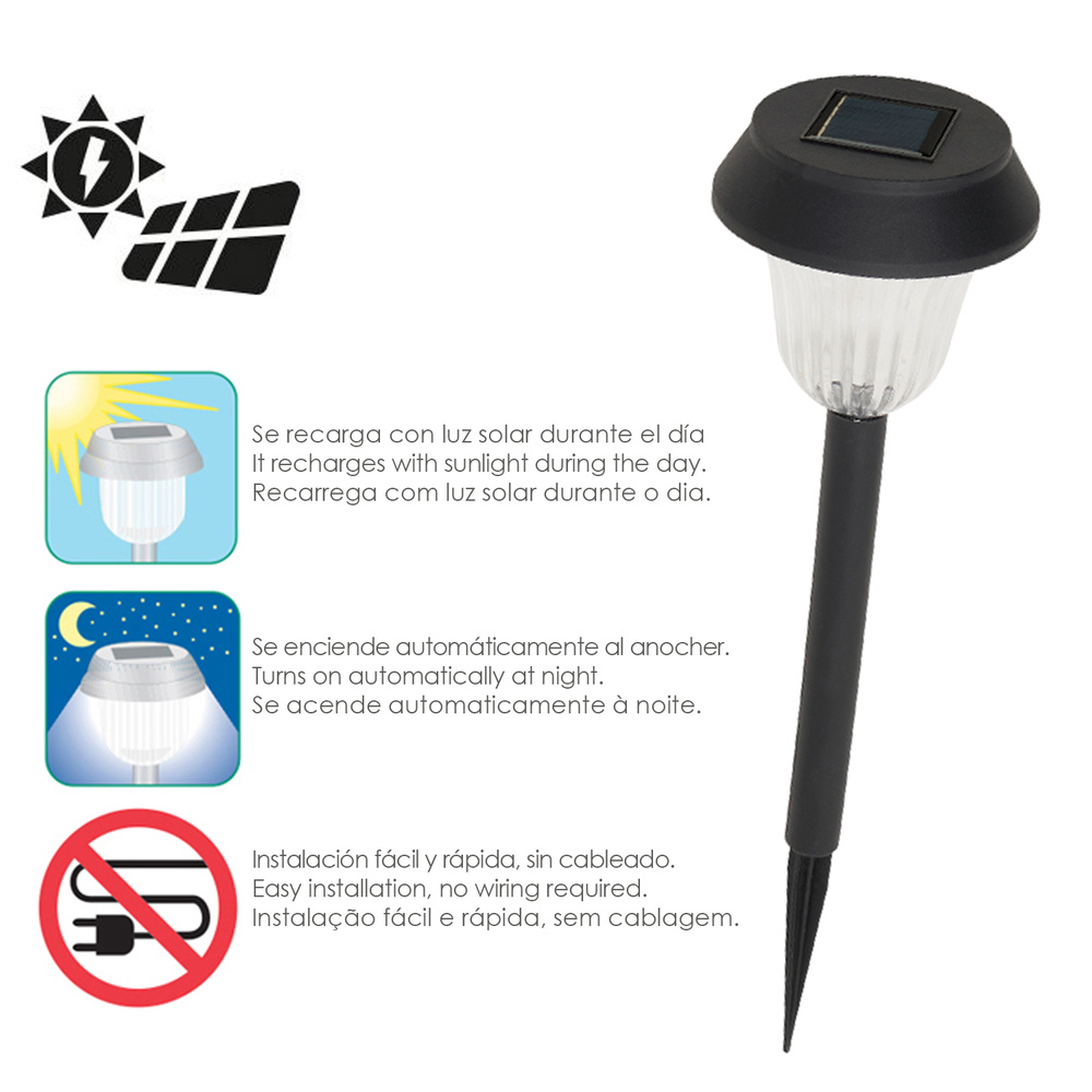 Lampara Solar Jardin Plastico Ø 10,5 x 38 cm. Protección IP44