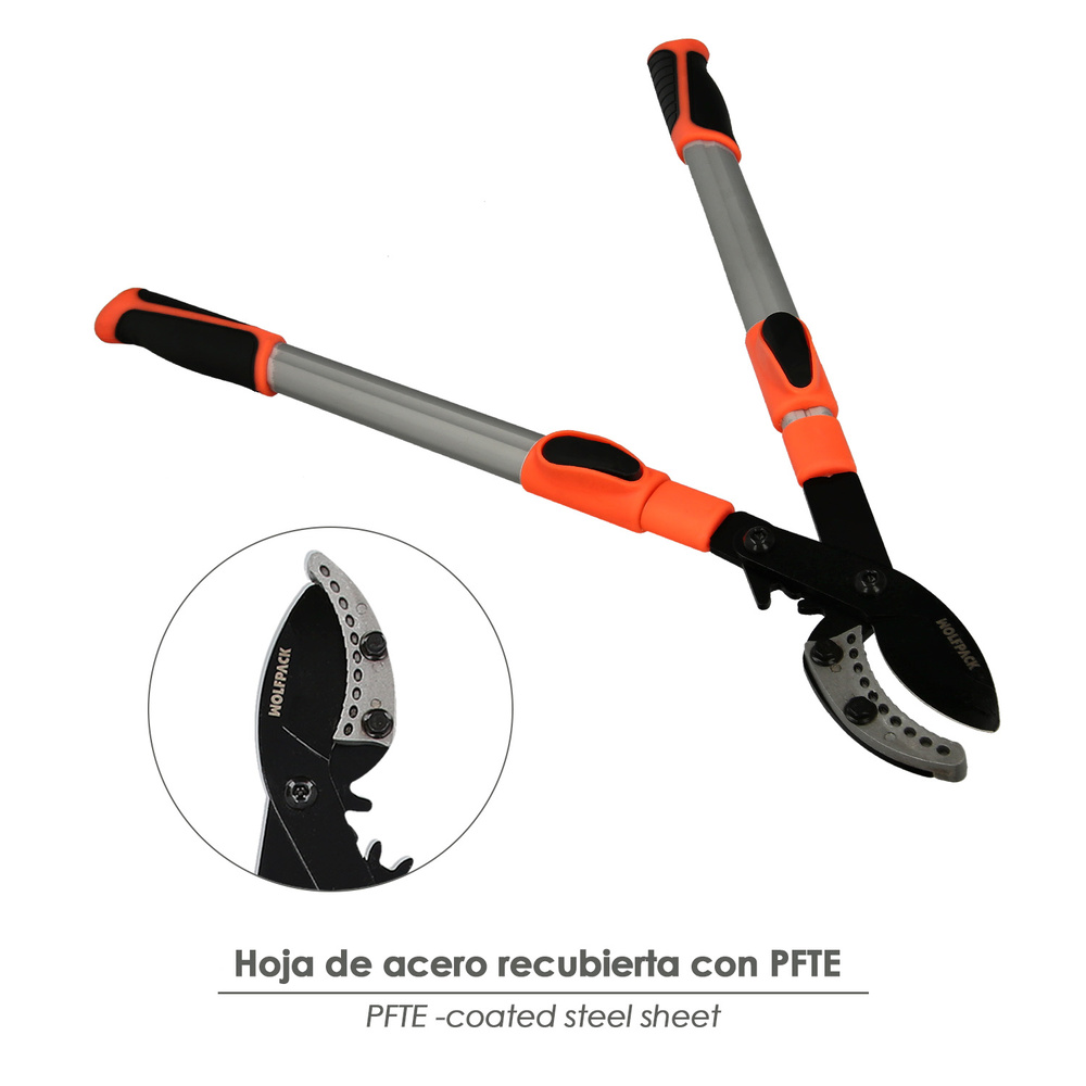 Tijera Podar 2 Manos Sistema Yunque Mangos Telescopicos Aluminio Con Multiplicador De Fuerza