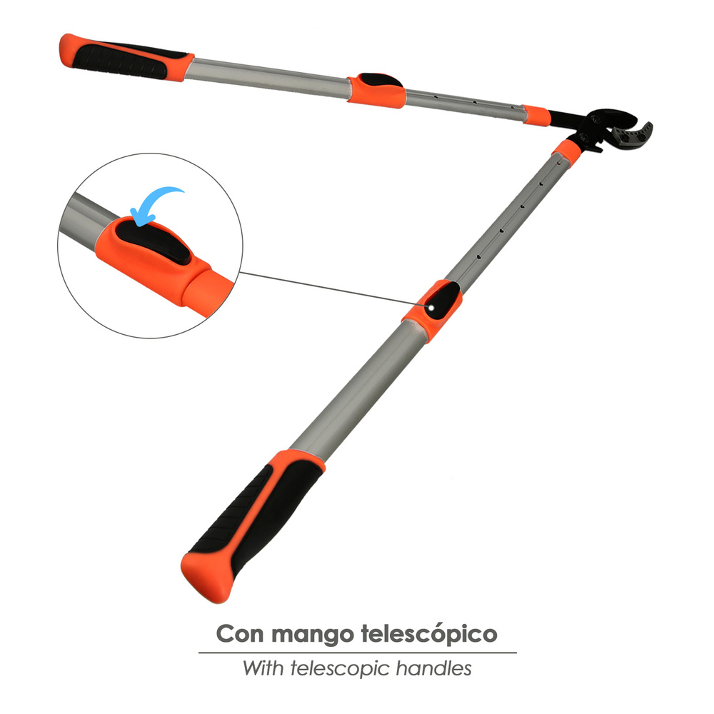 Tijera Podar 2 Manos Sistema Yunque Mangos Telescopicos Aluminio Con Multiplicador De Fuerza