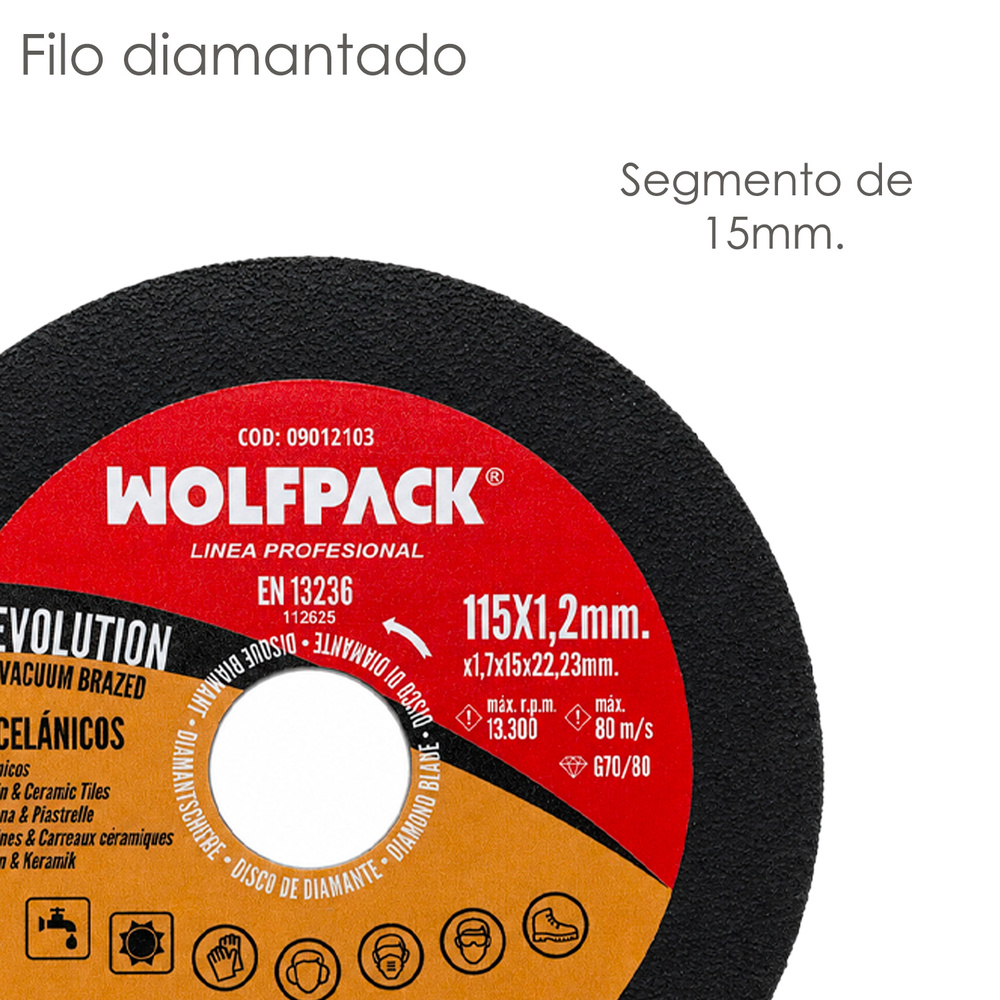Disco Diamante Evolution Corte Mas Rapido y Preciso Ø 115 mm. Porcelanicos, Gres, Ceramica, Segmento de 15 mm.