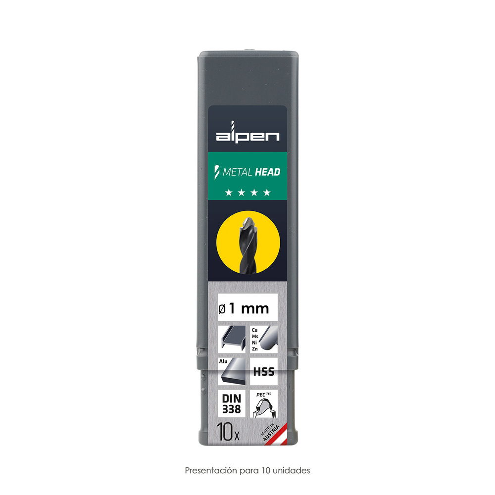 Broca Alpen Hss Metal Head Ø 1,00 mm. Tecnologia PEC Con 3 Filos de Corte