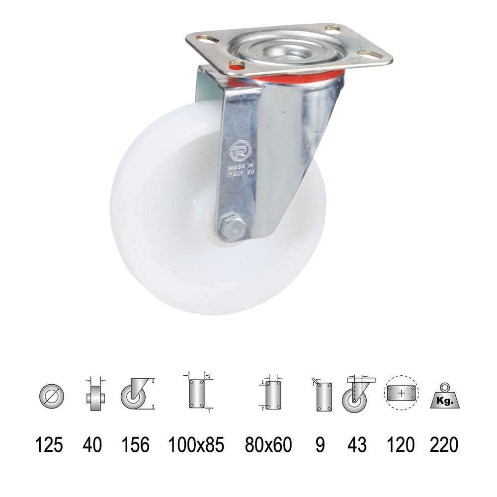Rueda Industrial Nylon Placa 125 mm.