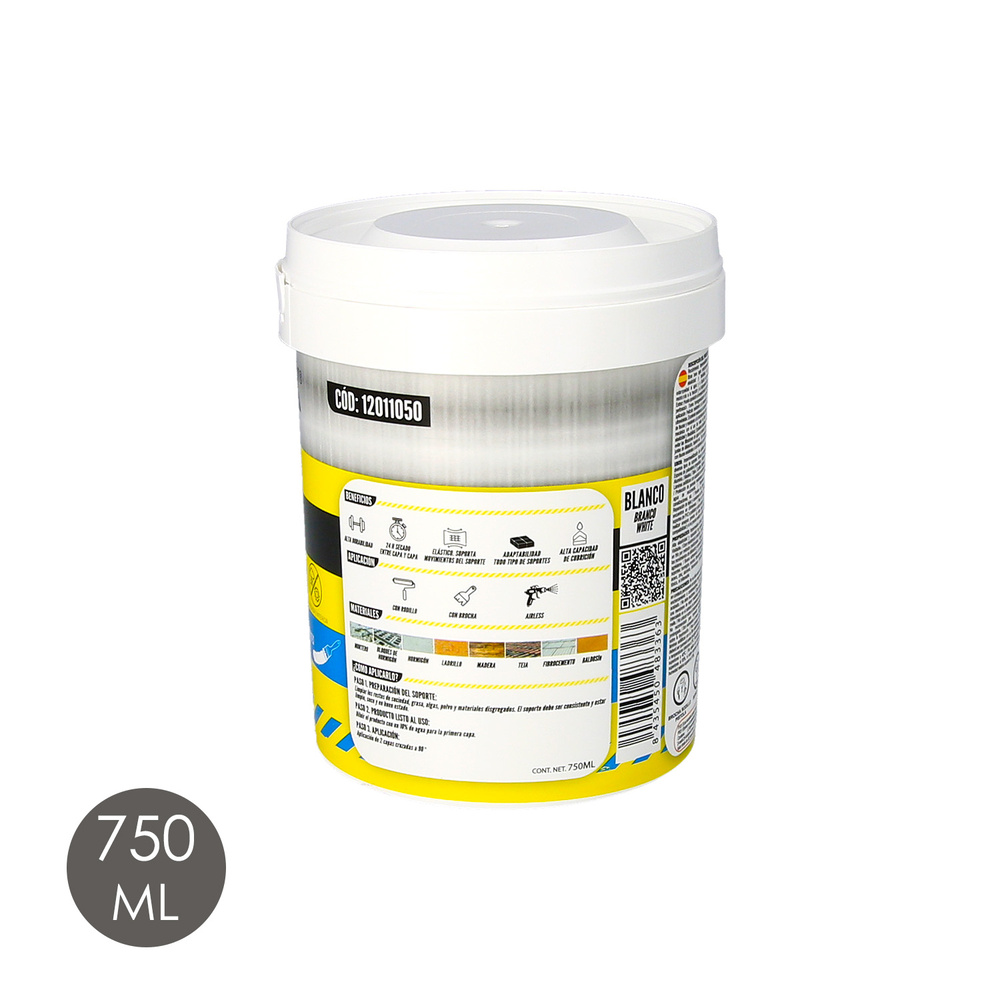 Pintura Impermeabilizante Con Fibras Para Exteriores / Interiores 750 ml. Color Blanco