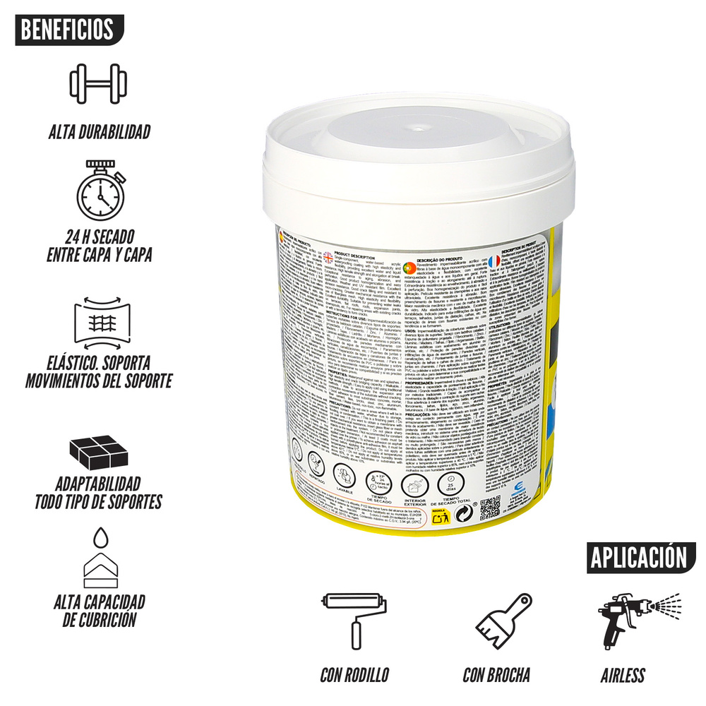 Pintura Impermeabilizante Con Fibras Para Exteriores / Interiores 750 ml. Color Blanco