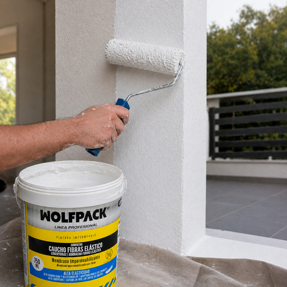 Pintura Impermeabilizante Con Fibras Para Exteriores / Interiores 750 ml. Color Blanco