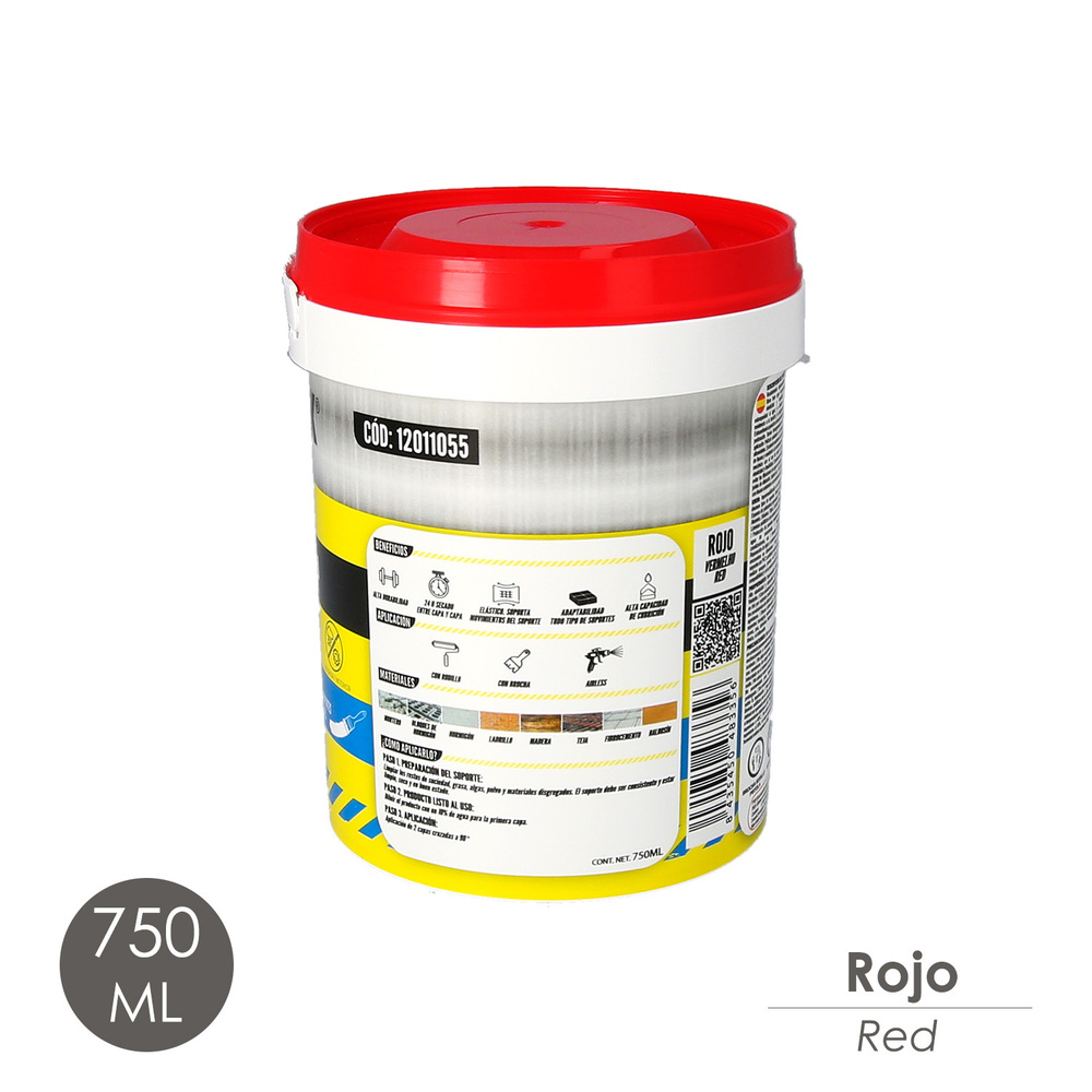 Pintura Impermeabilizante Con Fibras Para Exteriores / Interiores 750 ml. Color Rojo