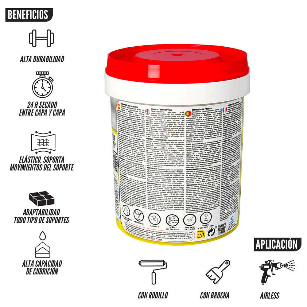 Pintura Impermeabilizante Con Fibras Para Exteriores / Interiores 750 ml. Color Rojo