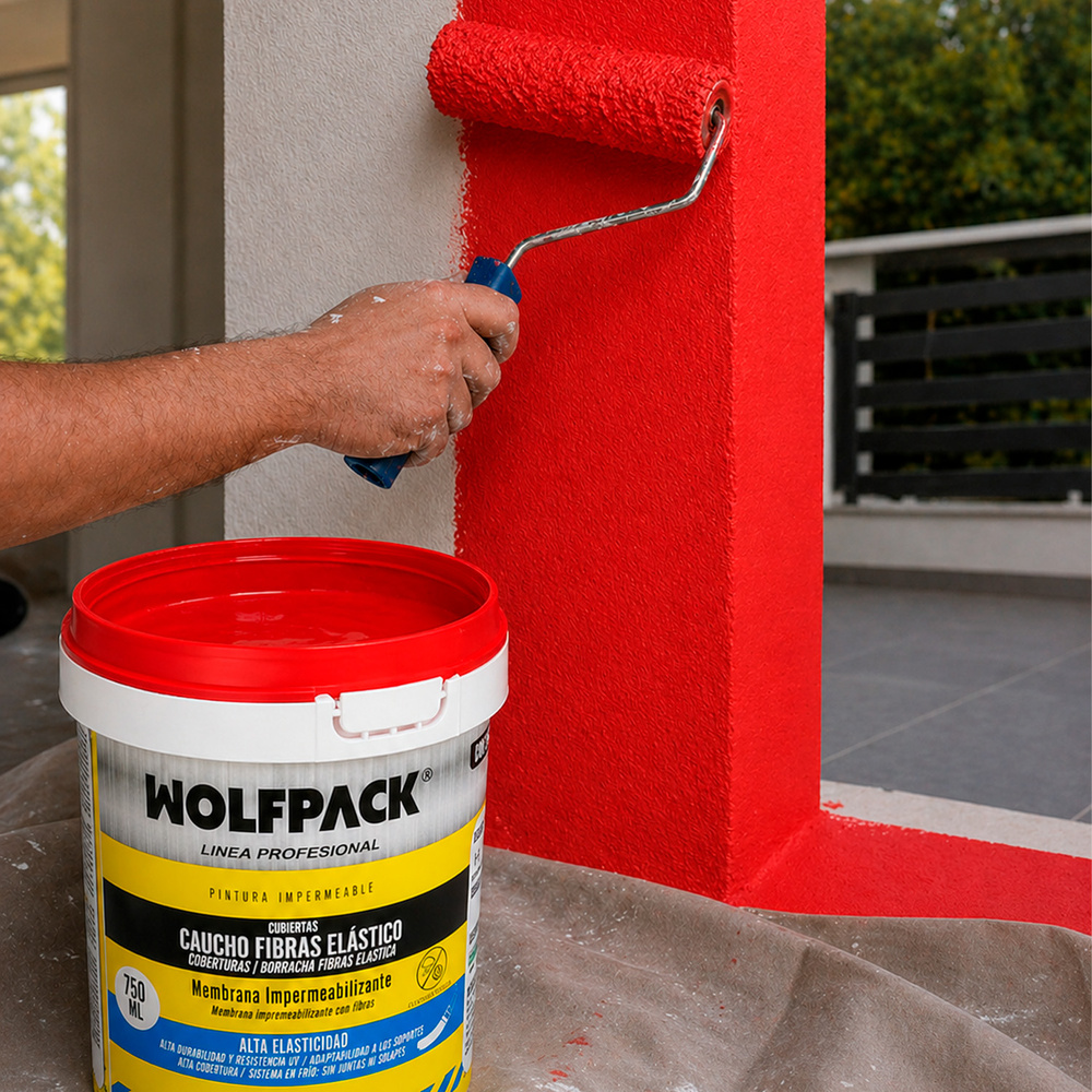 Pintura Impermeabilizante Con Fibras Para Exteriores / Interiores 750 ml. Color Rojo