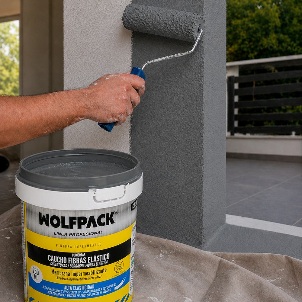Pintura Impermeabilizante Con Fibras Para Exteriores / Interiores 750 ml. Color Gris