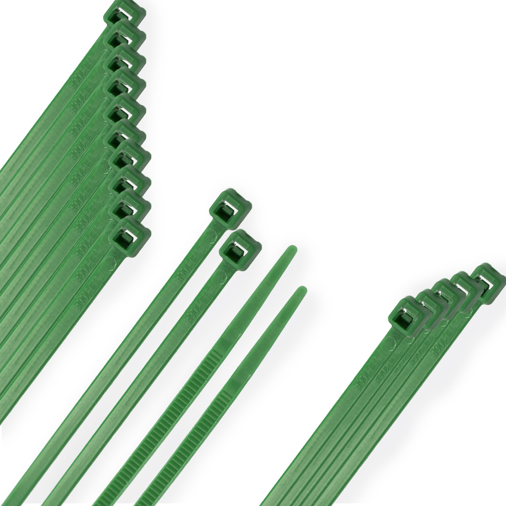 Brida Nylon 100%. Color Verde 3,6 x 200 mm. (Bolsa 100 Unidades)