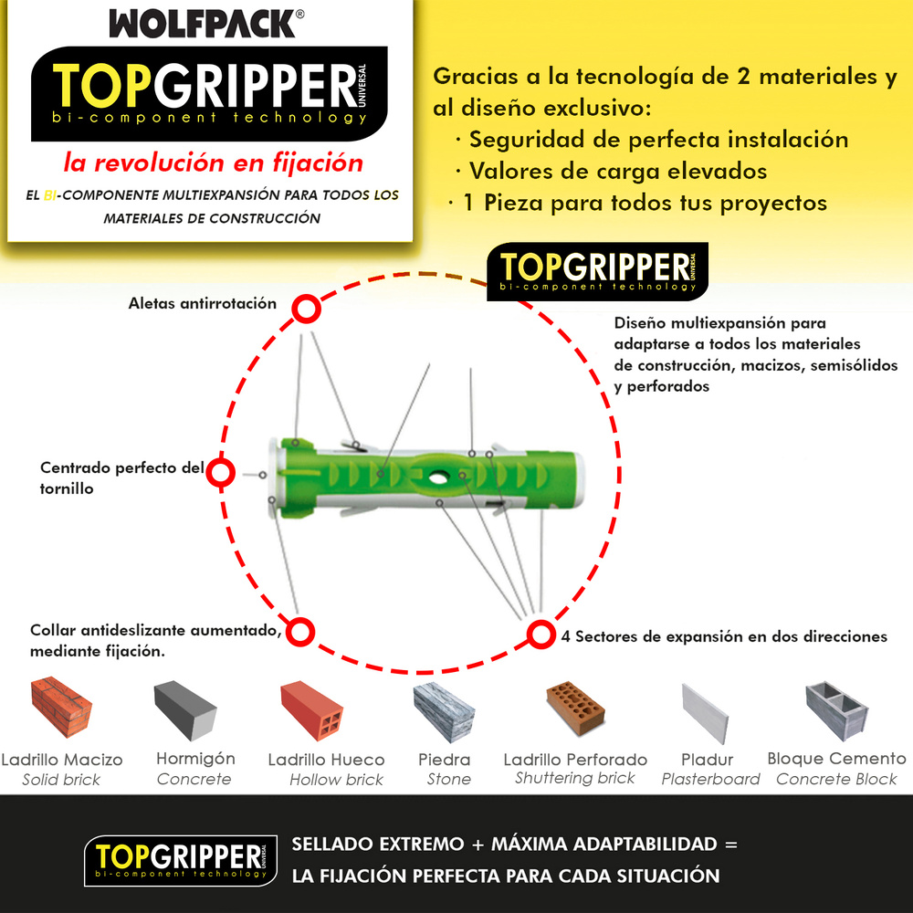 Taco Topgripper Bimaterial Ø  5 mm. (Caja 200 unidades) Uso Universal